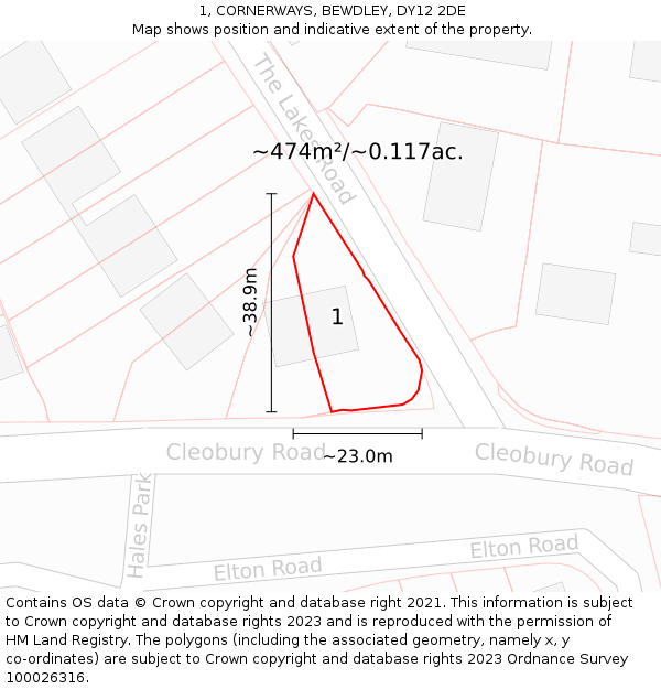 1, CORNERWAYS, BEWDLEY, DY12 2DE: Plot and title map