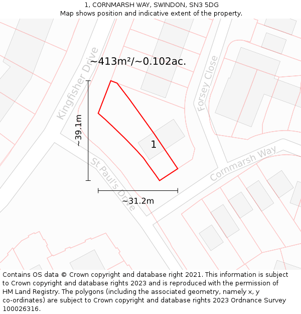 1, CORNMARSH WAY, SWINDON, SN3 5DG: Plot and title map