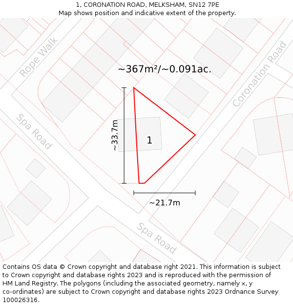 1, CORONATION ROAD, MELKSHAM, SN12 7PE: Plot and title map