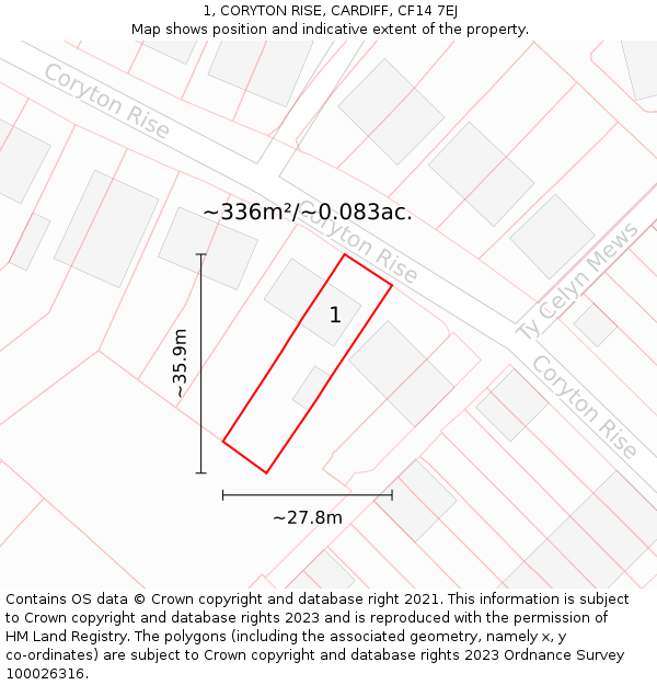 1, CORYTON RISE, CARDIFF, CF14 7EJ: Plot and title map