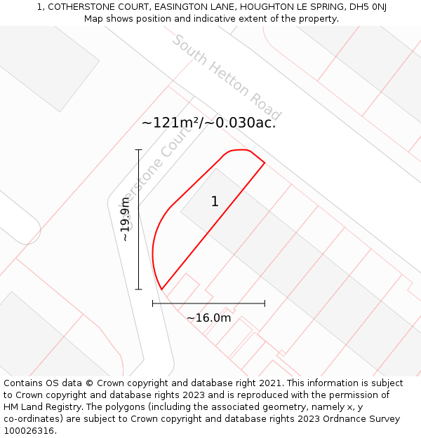 1, COTHERSTONE COURT, EASINGTON LANE, HOUGHTON LE SPRING, DH5 0NJ: Plot and title map