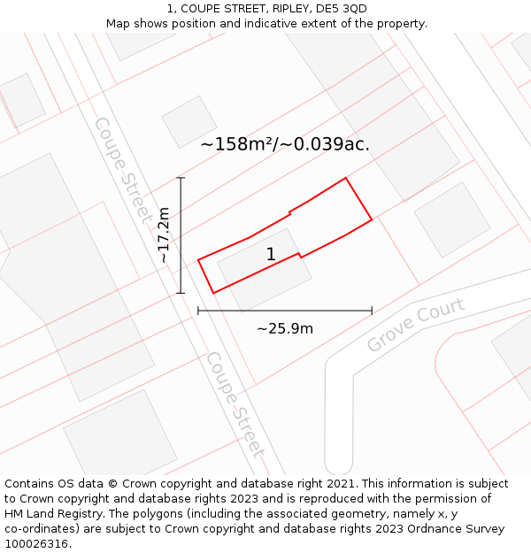 1, COUPE STREET, RIPLEY, DE5 3QD: Plot and title map
