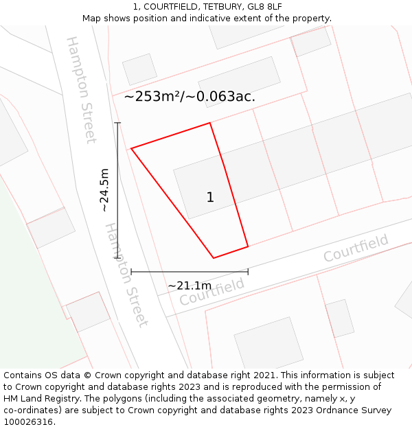 1, COURTFIELD, TETBURY, GL8 8LF: Plot and title map