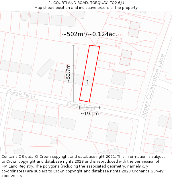 1, COURTLAND ROAD, TORQUAY, TQ2 6JU: Plot and title map