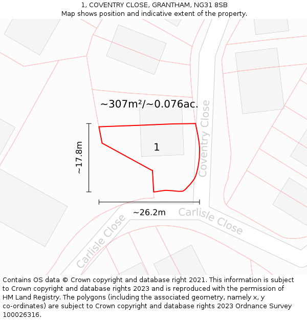 1, COVENTRY CLOSE, GRANTHAM, NG31 8SB: Plot and title map