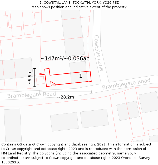 1, COWSTAIL LANE, TOCKWITH, YORK, YO26 7SD: Plot and title map