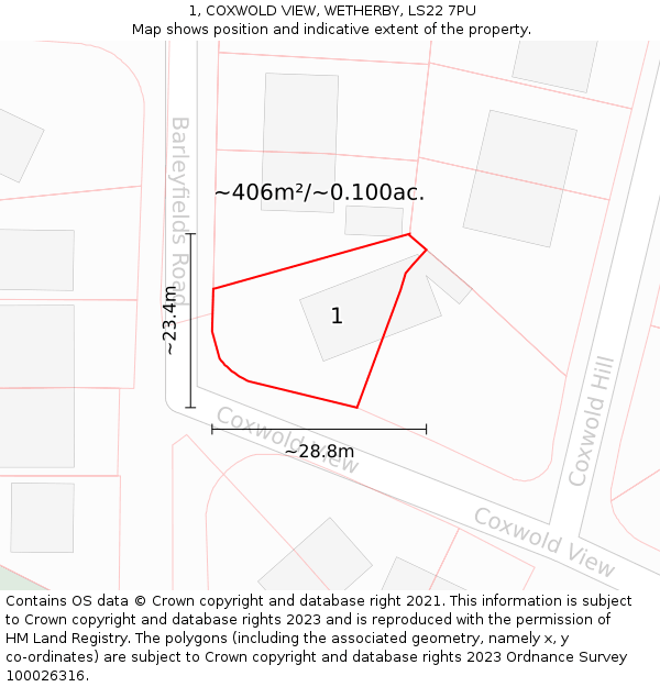 1, COXWOLD VIEW, WETHERBY, LS22 7PU: Plot and title map
