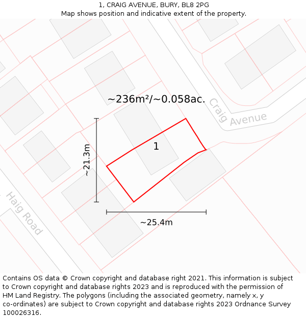1, CRAIG AVENUE, BURY, BL8 2PG: Plot and title map