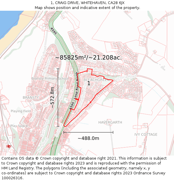 1, CRAIG DRIVE, WHITEHAVEN, CA28 6JX: Plot and title map