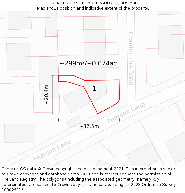 1, CRANBOURNE ROAD, BRADFORD, BD9 6BH: Plot and title map