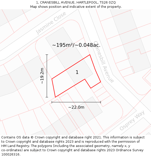 1, CRANESBILL AVENUE, HARTLEPOOL, TS26 0ZQ: Plot and title map
