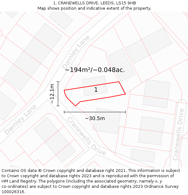 1, CRANEWELLS DRIVE, LEEDS, LS15 9HB: Plot and title map