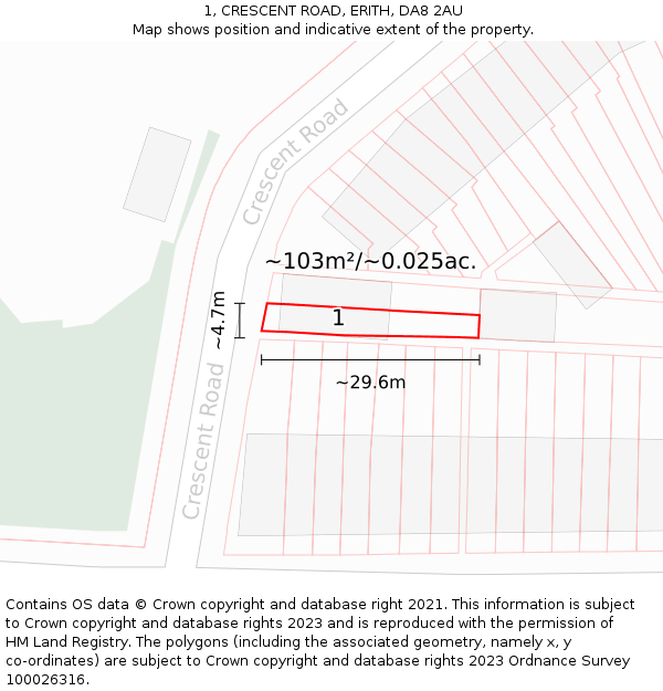 1, CRESCENT ROAD, ERITH, DA8 2AU: Plot and title map
