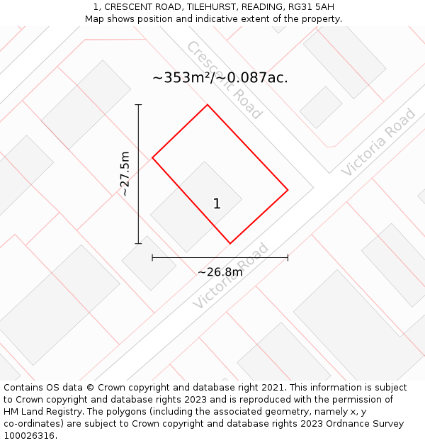 1, CRESCENT ROAD, TILEHURST, READING, RG31 5AH: Plot and title map