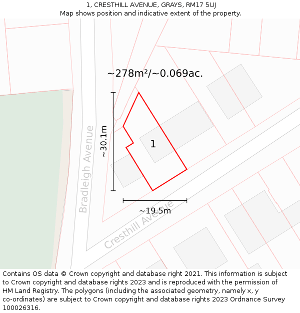 1, CRESTHILL AVENUE, GRAYS, RM17 5UJ: Plot and title map