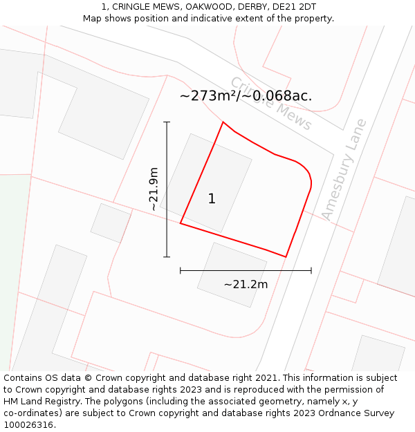 1, CRINGLE MEWS, OAKWOOD, DERBY, DE21 2DT: Plot and title map