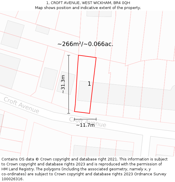 1, CROFT AVENUE, WEST WICKHAM, BR4 0QH: Plot and title map