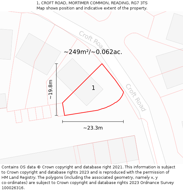 1, CROFT ROAD, MORTIMER COMMON, READING, RG7 3TS: Plot and title map
