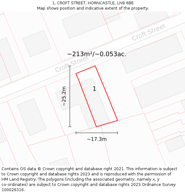 1, CROFT STREET, HORNCASTLE, LN9 6BE: Plot and title map
