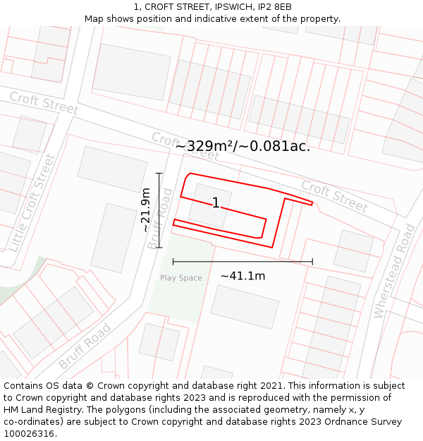 1, CROFT STREET, IPSWICH, IP2 8EB: Plot and title map