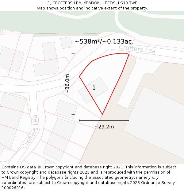 1, CROFTERS LEA, YEADON, LEEDS, LS19 7WE: Plot and title map