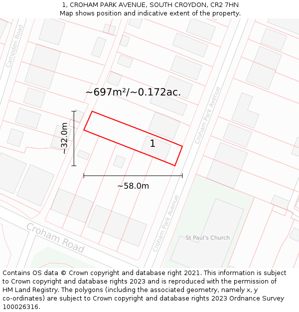 1, CROHAM PARK AVENUE, SOUTH CROYDON, CR2 7HN: Plot and title map