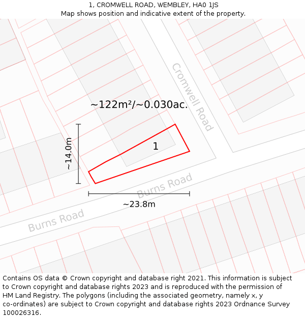 1, CROMWELL ROAD, WEMBLEY, HA0 1JS: Plot and title map