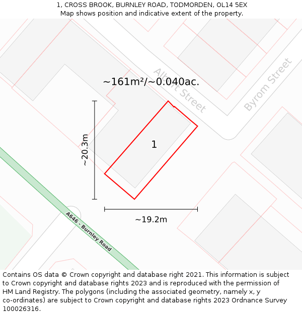 1, CROSS BROOK, BURNLEY ROAD, TODMORDEN, OL14 5EX: Plot and title map