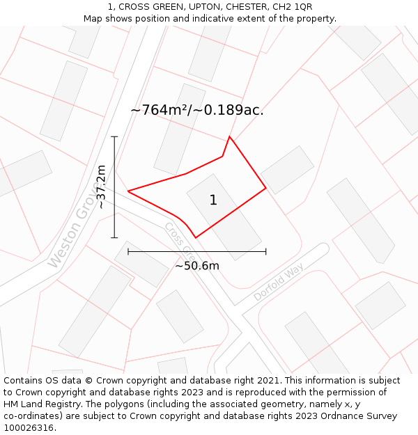 1, CROSS GREEN, UPTON, CHESTER, CH2 1QR: Plot and title map