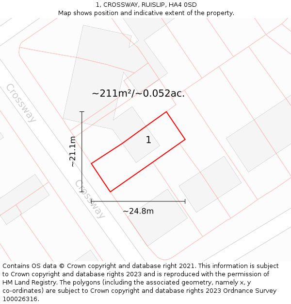 1, CROSSWAY, RUISLIP, HA4 0SD: Plot and title map