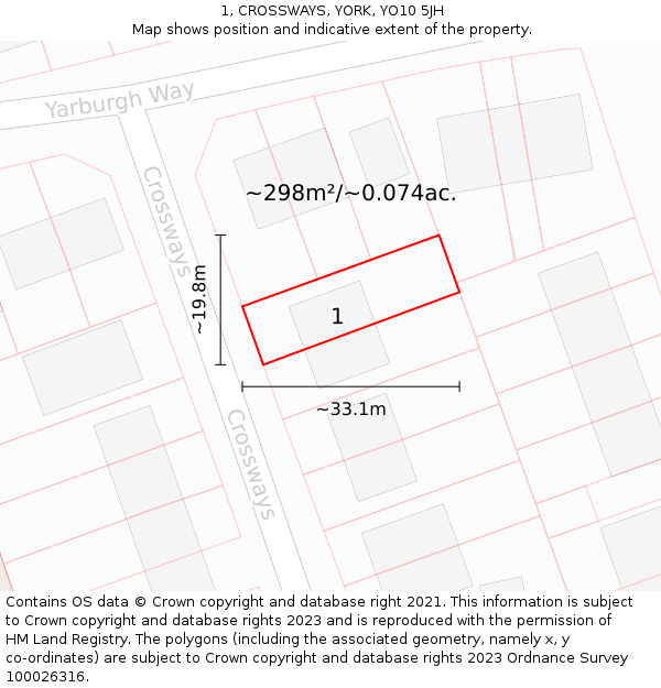 1, CROSSWAYS, YORK, YO10 5JH: Plot and title map