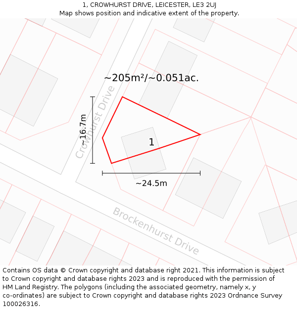 1, CROWHURST DRIVE, LEICESTER, LE3 2UJ: Plot and title map