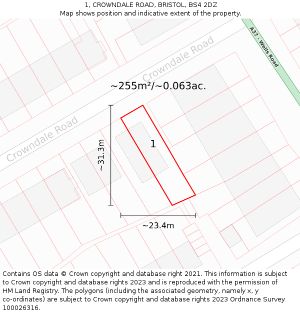 1, CROWNDALE ROAD, BRISTOL, BS4 2DZ: Plot and title map