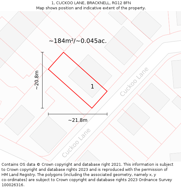 1, CUCKOO LANE, BRACKNELL, RG12 8FN: Plot and title map
