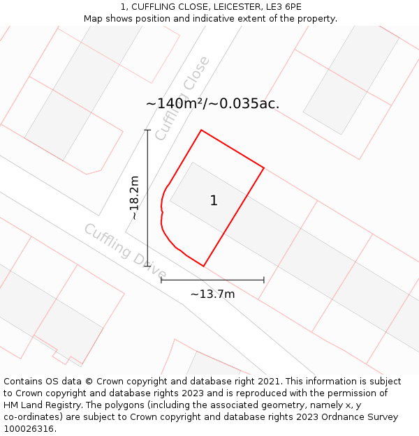 1, CUFFLING CLOSE, LEICESTER, LE3 6PE: Plot and title map