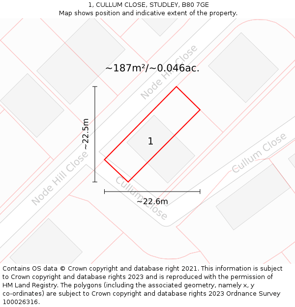 1, CULLUM CLOSE, STUDLEY, B80 7GE: Plot and title map