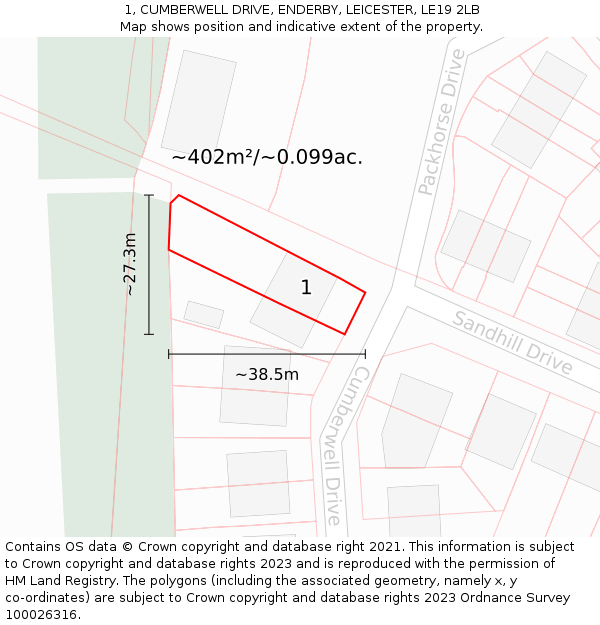 1, CUMBERWELL DRIVE, ENDERBY, LEICESTER, LE19 2LB: Plot and title map