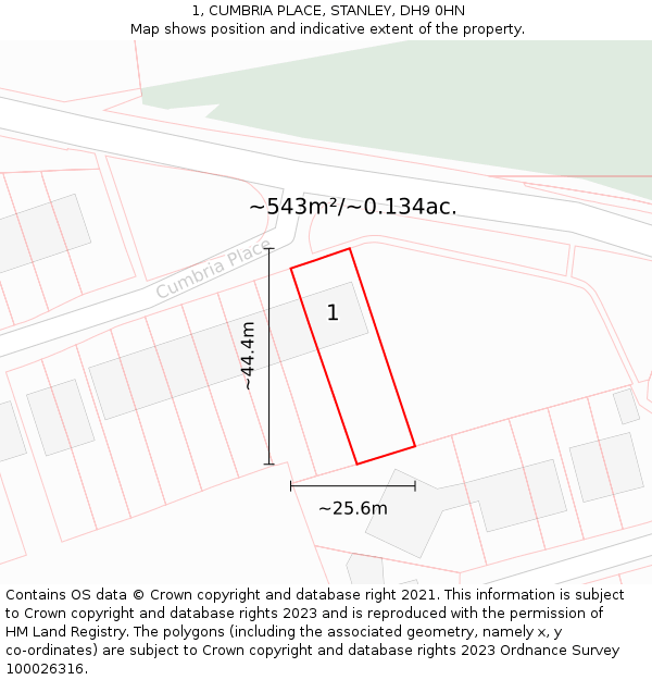 1, CUMBRIA PLACE, STANLEY, DH9 0HN: Plot and title map