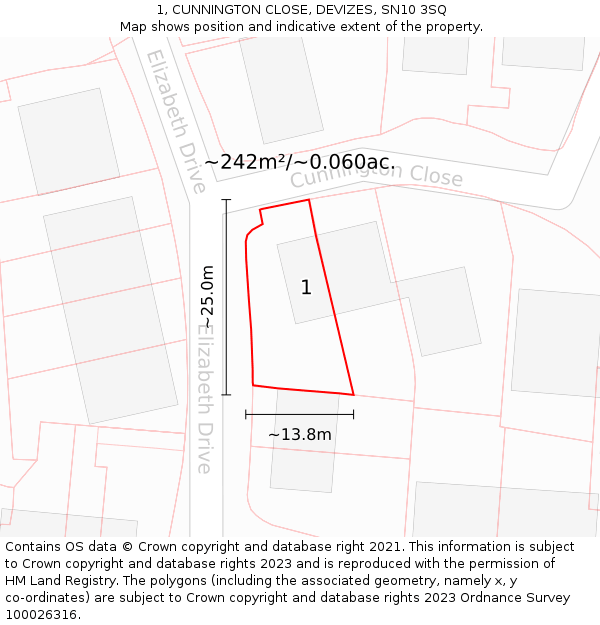 1, CUNNINGTON CLOSE, DEVIZES, SN10 3SQ: Plot and title map