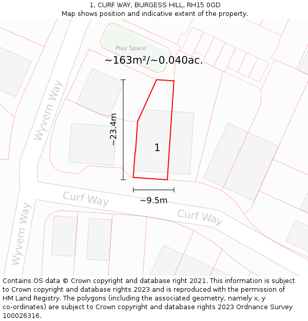 1, CURF WAY, BURGESS HILL, RH15 0GD: Plot and title map