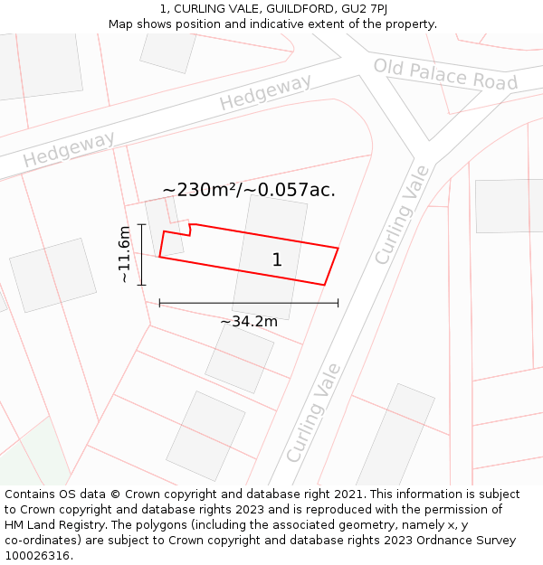 1, CURLING VALE, GUILDFORD, GU2 7PJ: Plot and title map