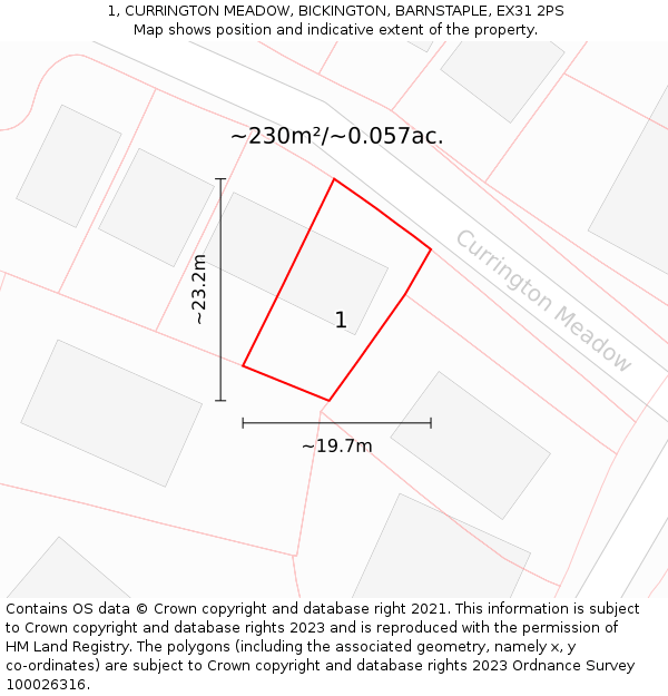 1, CURRINGTON MEADOW, BICKINGTON, BARNSTAPLE, EX31 2PS: Plot and title map