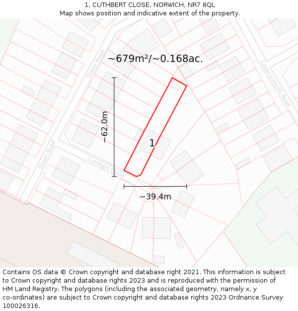 1, CUTHBERT CLOSE, NORWICH, NR7 8QL: Plot and title map