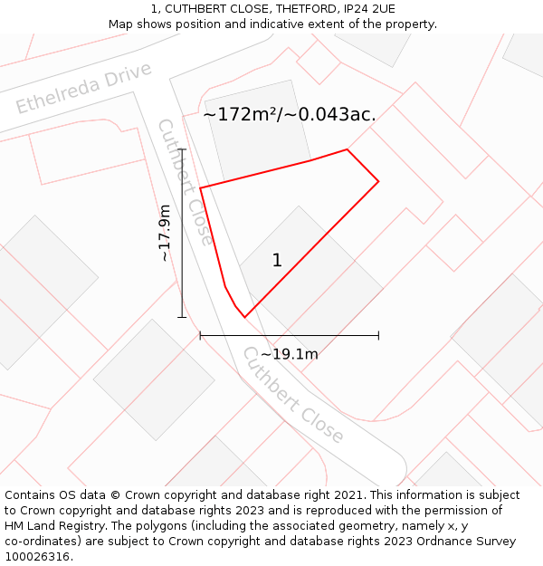1, CUTHBERT CLOSE, THETFORD, IP24 2UE: Plot and title map