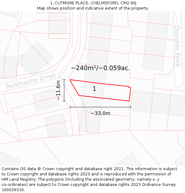 1, CUTMORE PLACE, CHELMSFORD, CM2 9XJ: Plot and title map