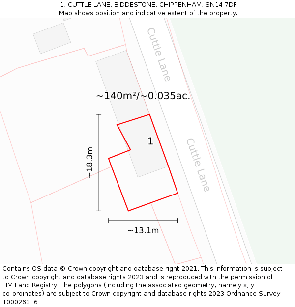 1, CUTTLE LANE, BIDDESTONE, CHIPPENHAM, SN14 7DF: Plot and title map