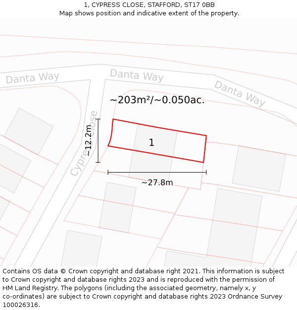 1, CYPRESS CLOSE, STAFFORD, ST17 0BB: Plot and title map