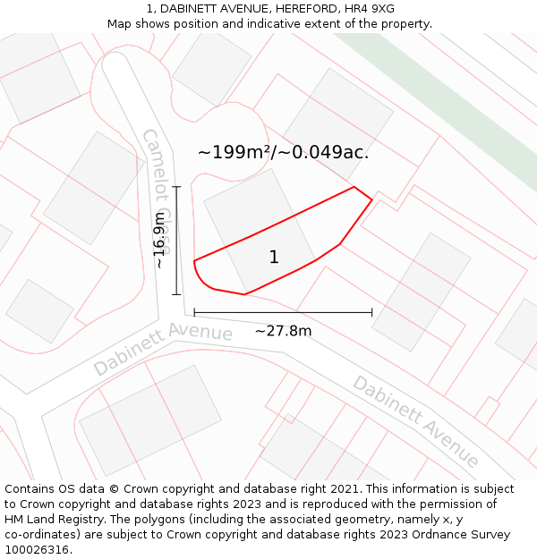 1, DABINETT AVENUE, HEREFORD, HR4 9XG: Plot and title map