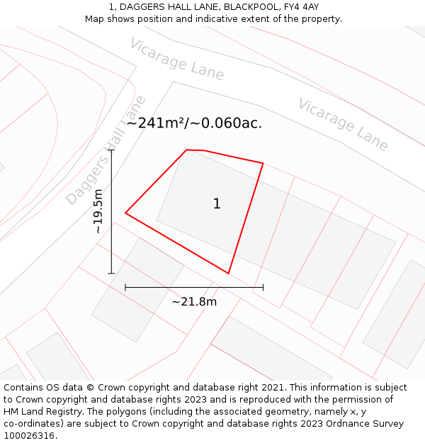 1, DAGGERS HALL LANE, BLACKPOOL, FY4 4AY: Plot and title map