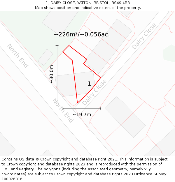 1, DAIRY CLOSE, YATTON, BRISTOL, BS49 4BR: Plot and title map